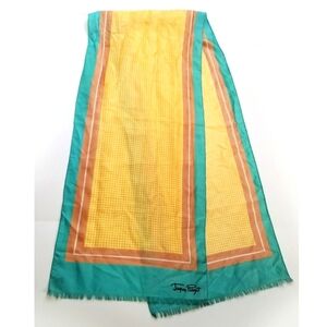 Vintage scarf Jaques Piaget houndstooth long yellow tan